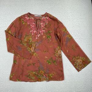 Cabi Shirt Womens XS Pink Floral Sheer Blouse Romantic Boho Career Casual Boho